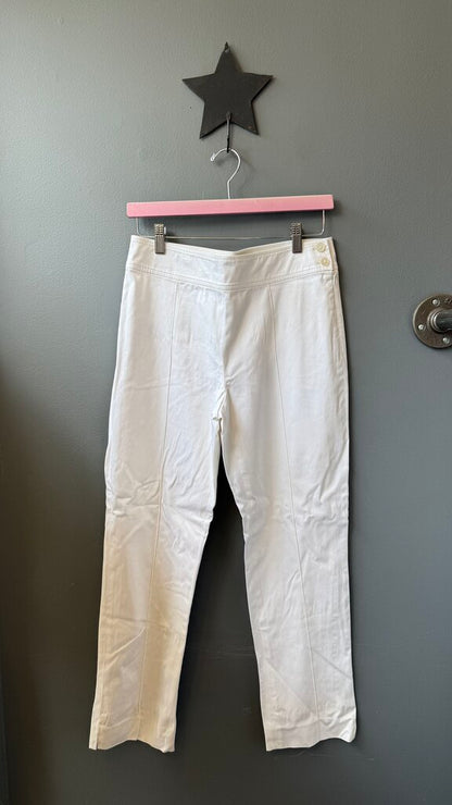 Slim Side Button White Pants