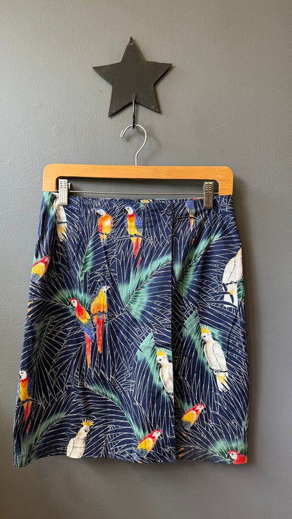 Bird Print Faux Wrap Skirt