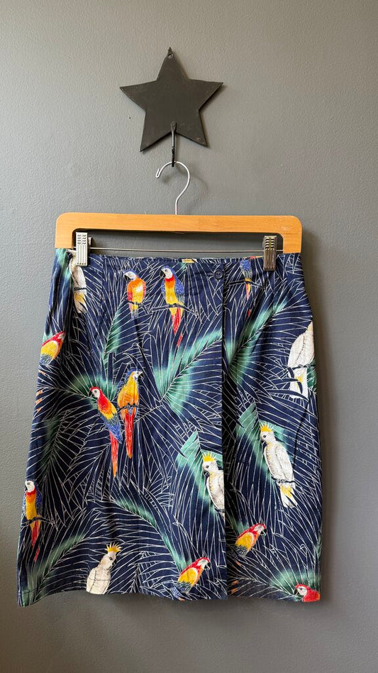 Bird Print Faux Wrap Skirt