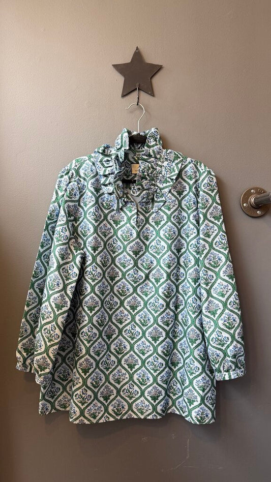 Ruffle Neck Floral Blouse