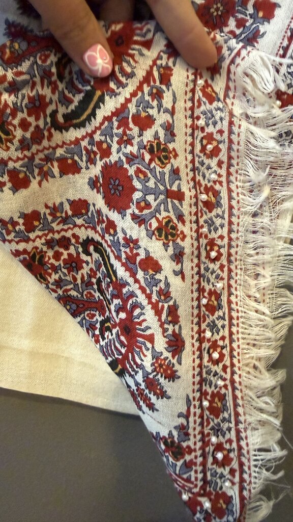Wool Beaded Print Scarf