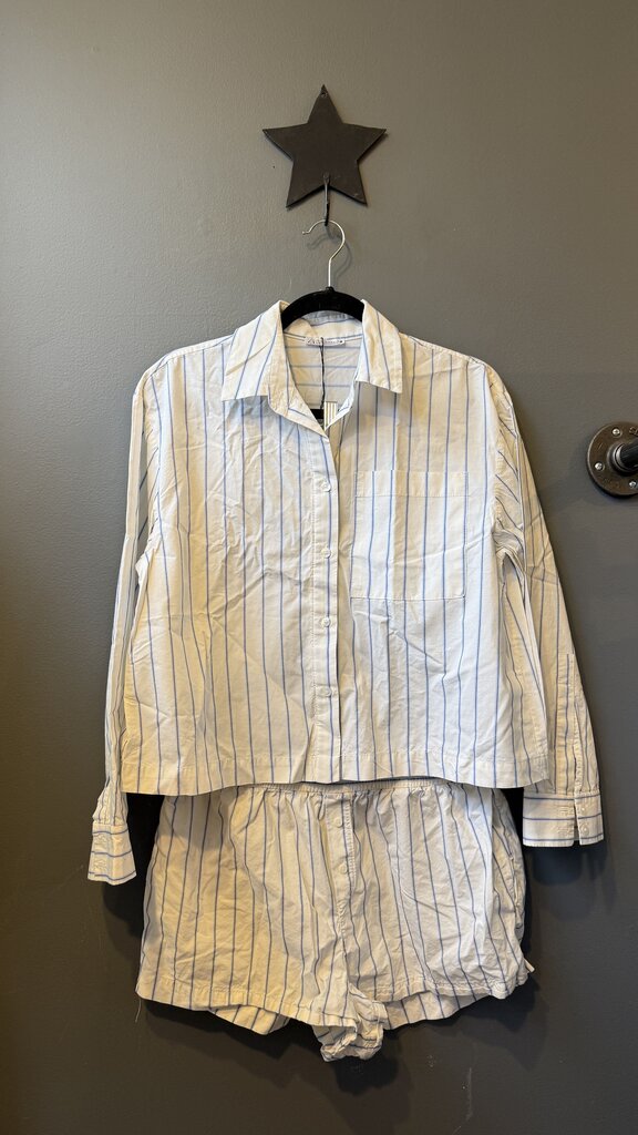 Stripe Button Up + Shorts PJ Set