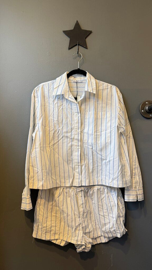 Stripe Button Up + Shorts PJ Set