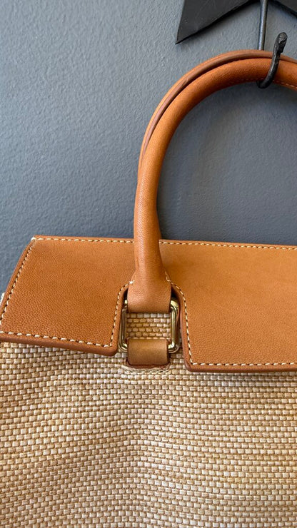 Woven Raffia Leather Strap Satchel