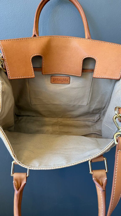 Woven Raffia Leather Strap Satchel