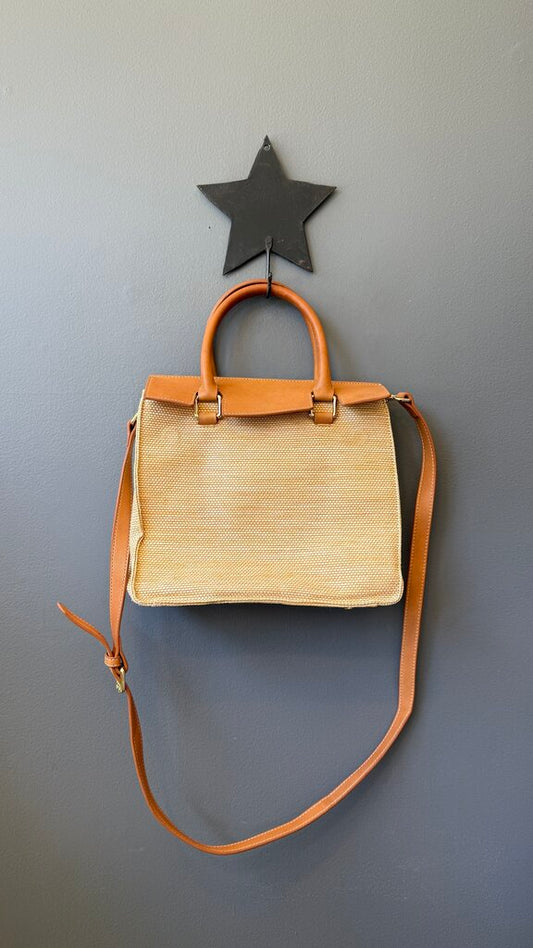 Woven Raffia Leather Strap Satchel