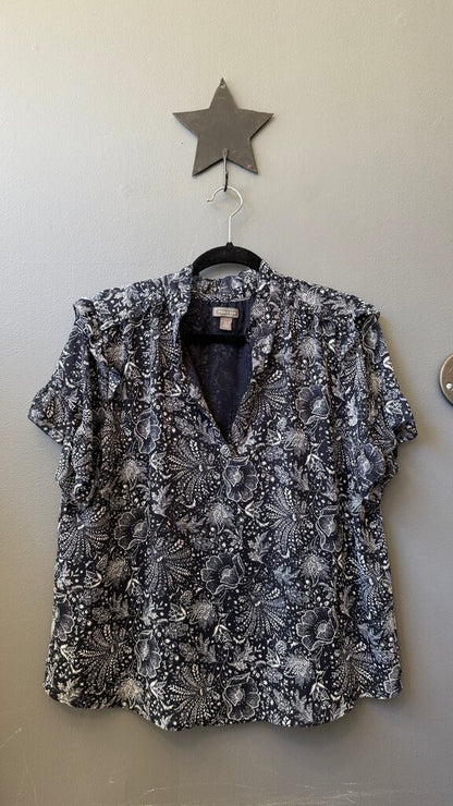 Floral Chiffon Ruffle Neck Blouse