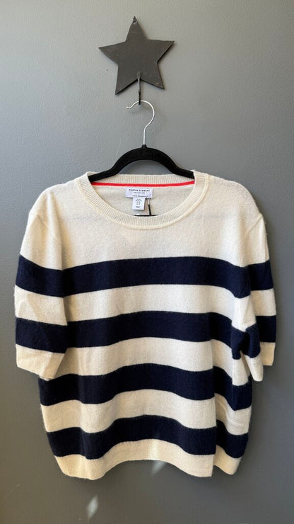 Short Sleeve Stripe Cashmere Sweater