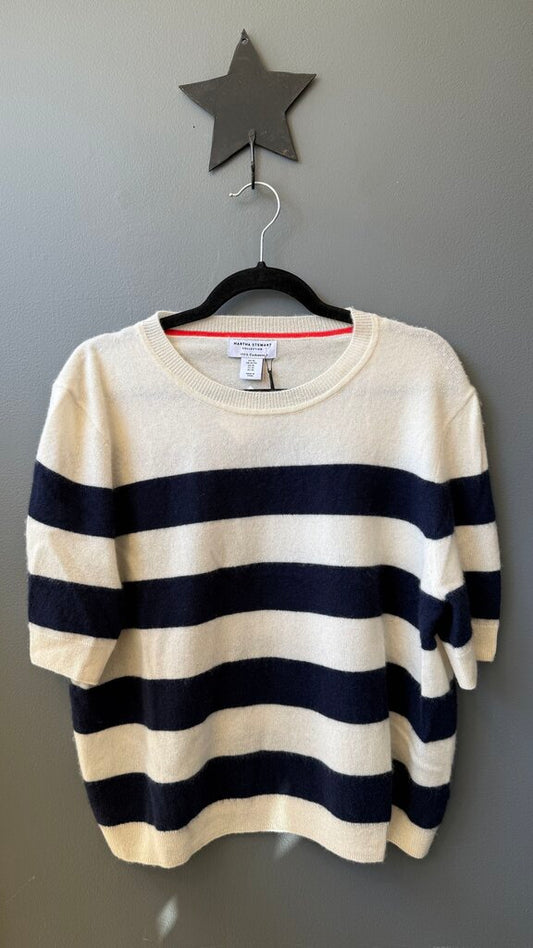 Short Sleeve Stripe Cashmere Sweater
