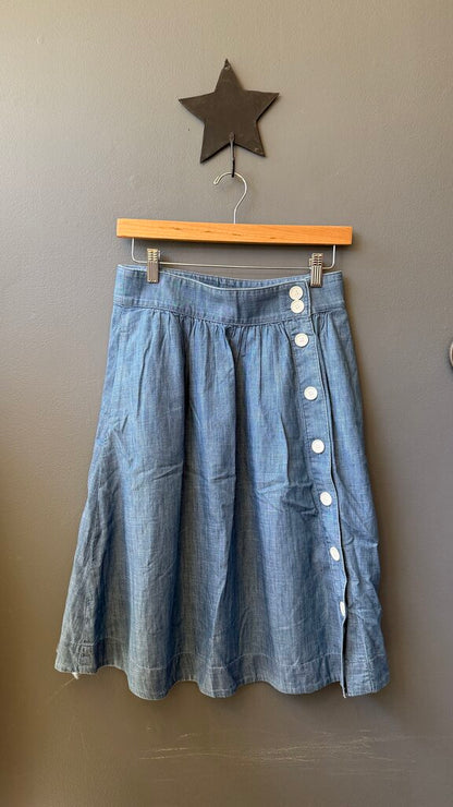Petite Chambray Side Button Midi Skirt