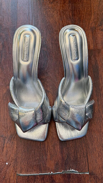 Silver Knot Heeled Slides