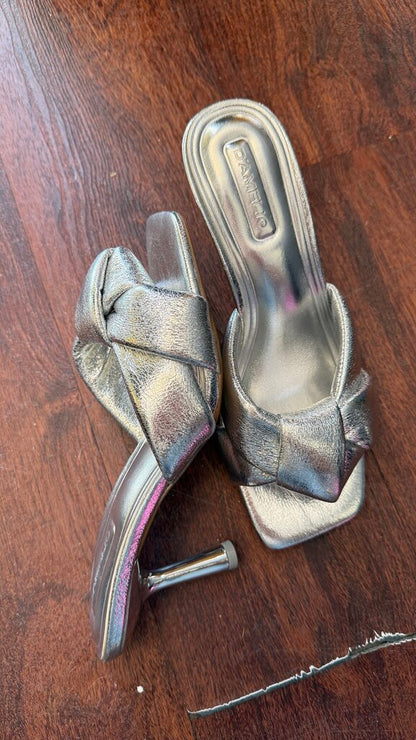 Silver Knot Heeled Slides