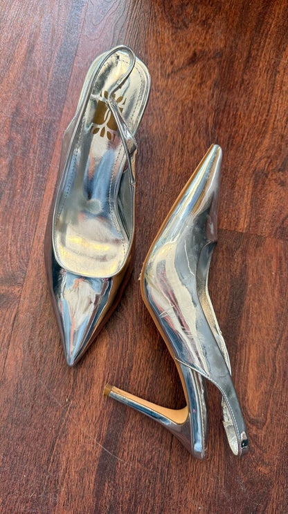 Silver Pointed Slingback Heels