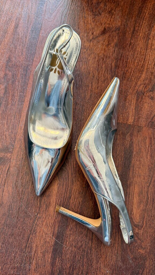 Silver Pointed Slingback Heels