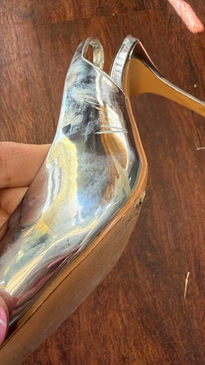 Silver Pointed Slingback Heels