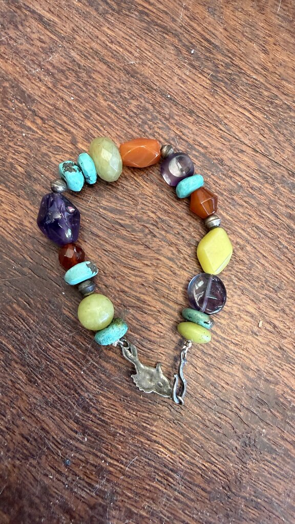 Silver Fish Clasp Beaded Bracelet