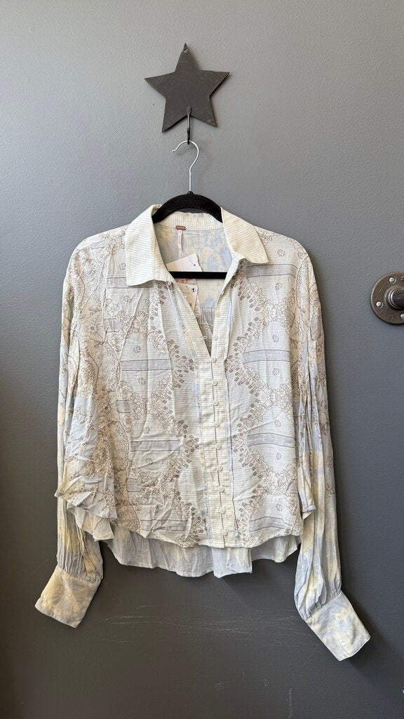 Floral Stripe Button Front Blouse