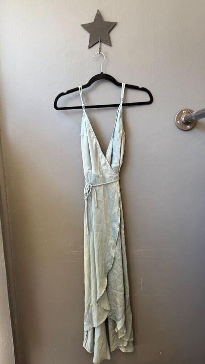 Satin Wrap High Low Midi Dress