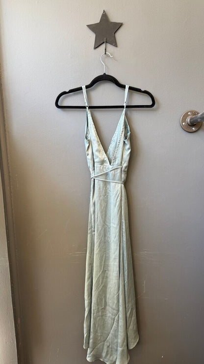 Satin Wrap High Low Midi Dress