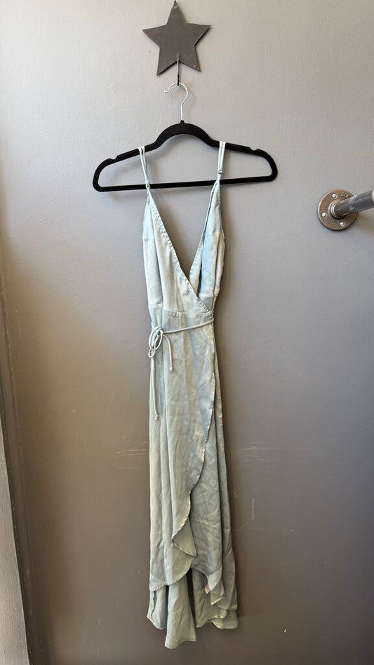 Satin Wrap High Low Midi Dress