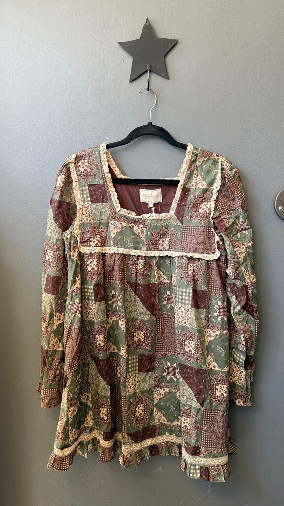 Patch Print Lace Trim Mini Dress