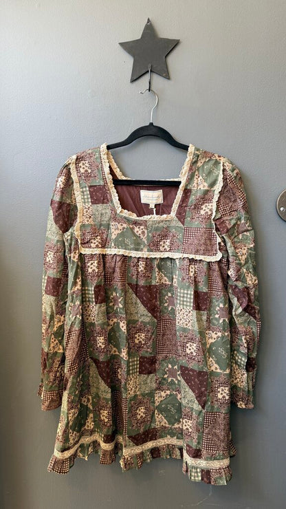 Patch Print Lace Trim Mini Dress