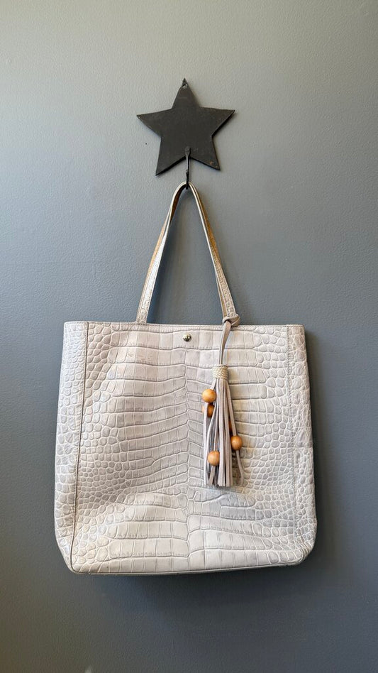 Croc Embossed Leather Tote Bag