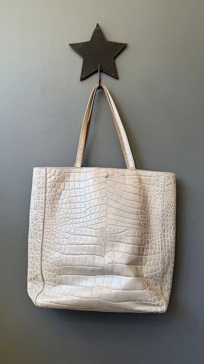Croc Embossed Leather Tote Bag