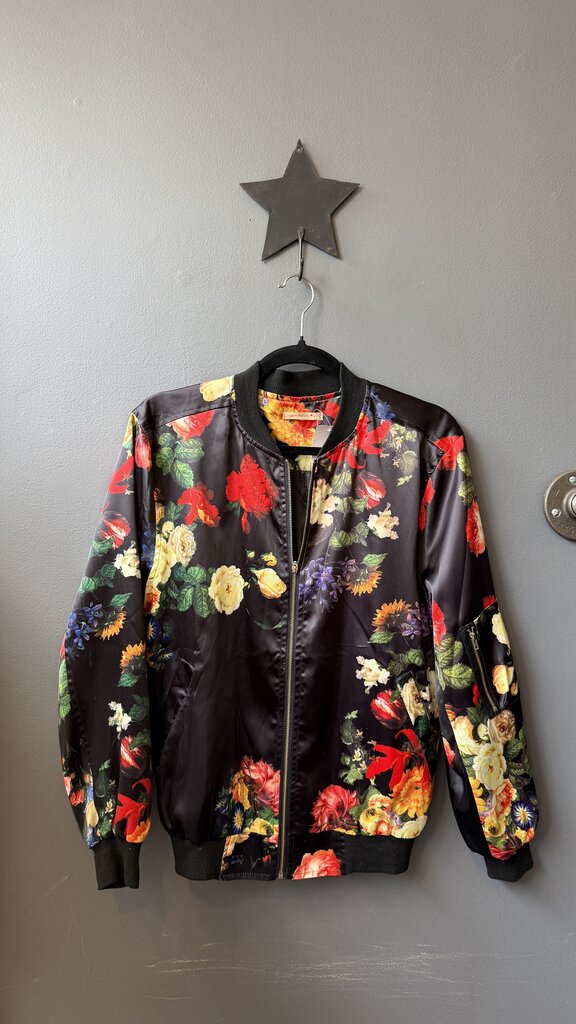 Floral Satin Bomber Jacket