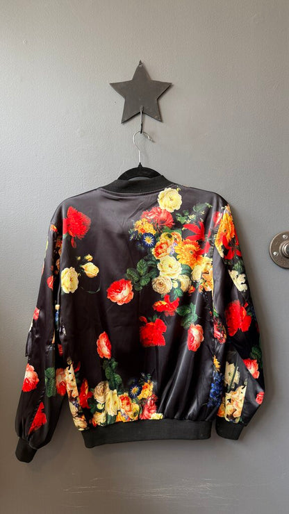 Floral Satin Bomber Jacket