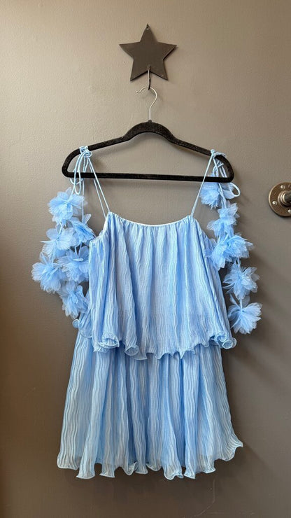 Pom Pom Strap Ruffle Mini Dress