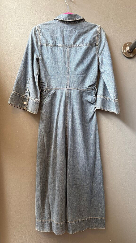 Ruched Bust Denim Midi Shirtdress