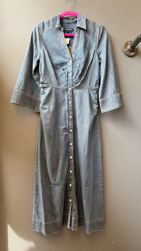 Ruched Bust Denim Midi Shirtdress
