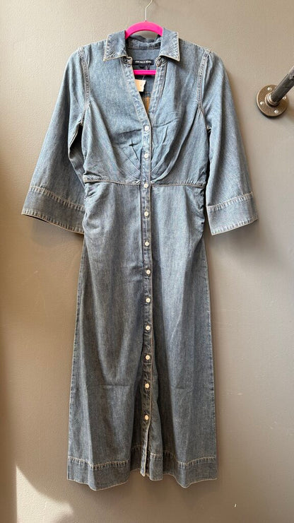 Ruched Bust Denim Midi Shirtdress