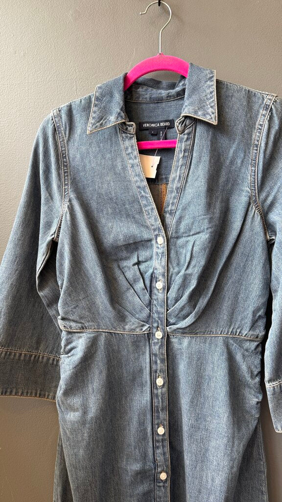 Ruched Bust Denim Midi Shirtdress