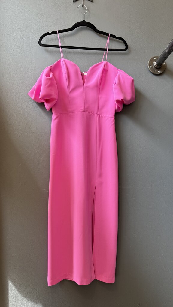 Ruffle Shoulder Slit Midi Sheath Dress