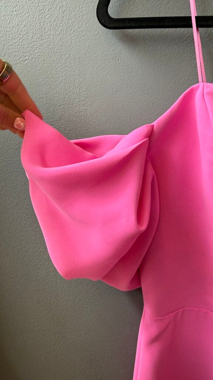 Ruffle Shoulder Slit Midi Sheath Dress