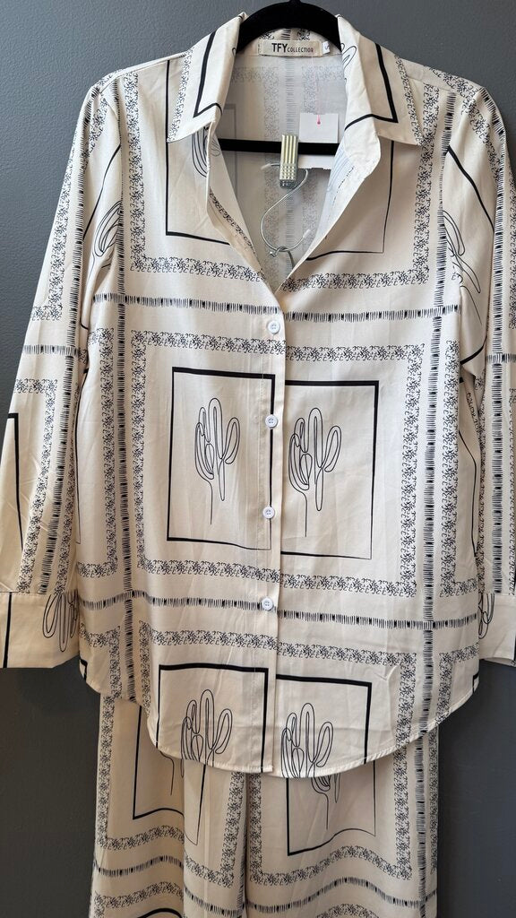 Cactus Wide Leg Pants + Button Up Shirt Set