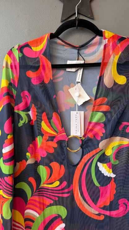 Mesh Floral Maxi Coverup Dress