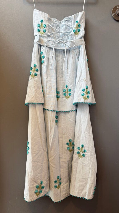 Beaded Embroidered Tiered Midi Dress