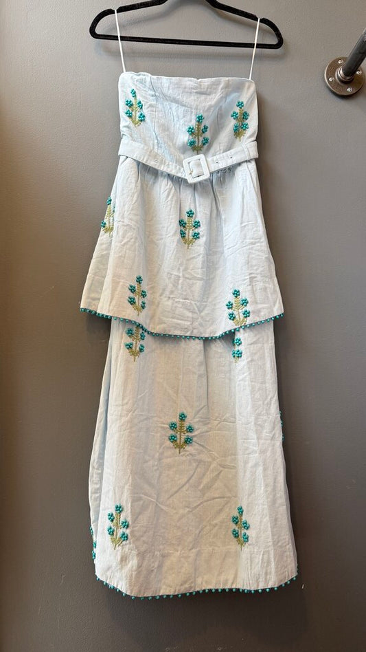 Beaded Embroidered Tiered Midi Dress