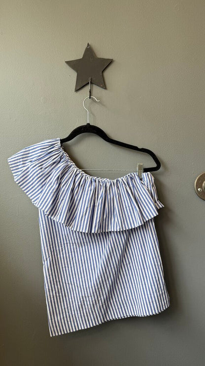 Stripe Ruffle One Shoulder Top
