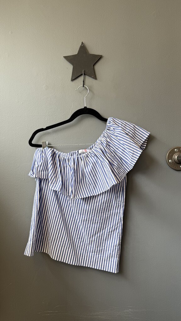 Stripe Ruffle One Shoulder Top