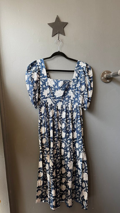 Block Print Smocked Midi Dress