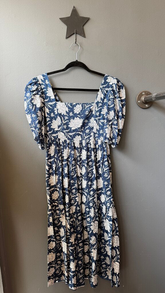 Block Print Smocked Midi Dress
