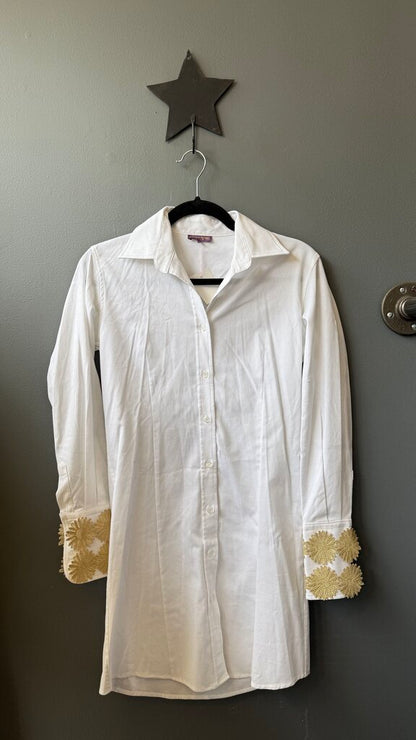 Metallic Cuff Mini Shirtdress