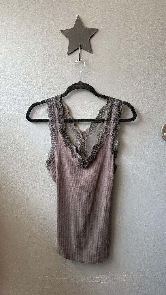 Lace Trim Ribbed Tank Top