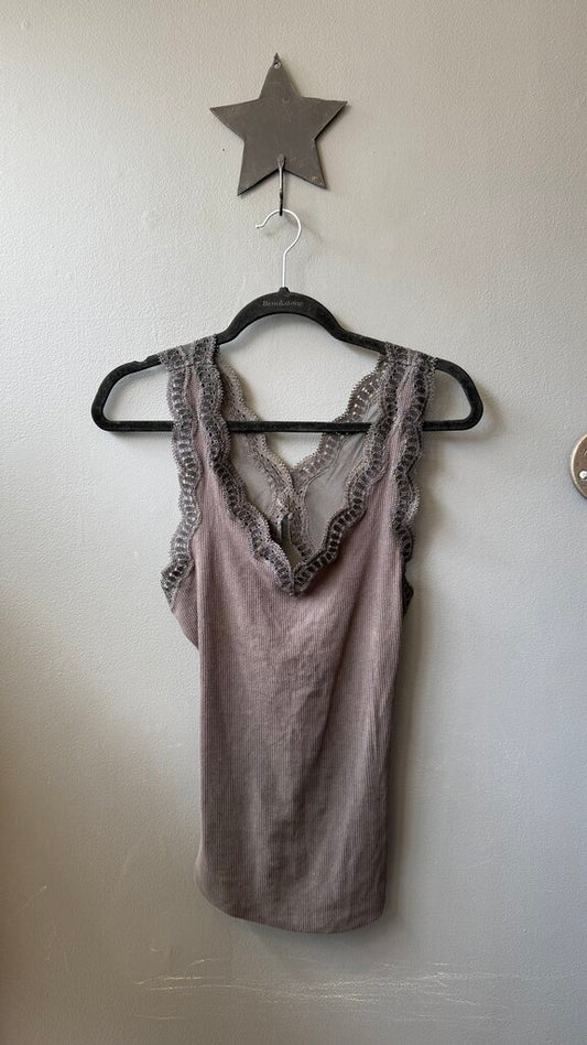 Lace Trim Ribbed Tank Top