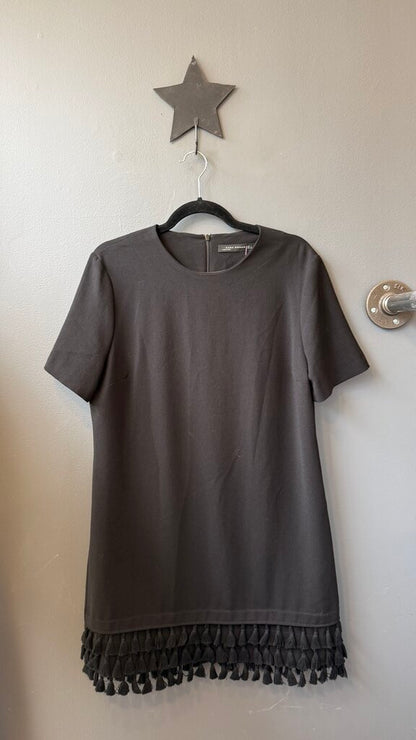 Fringe Hem Black Shift Dress