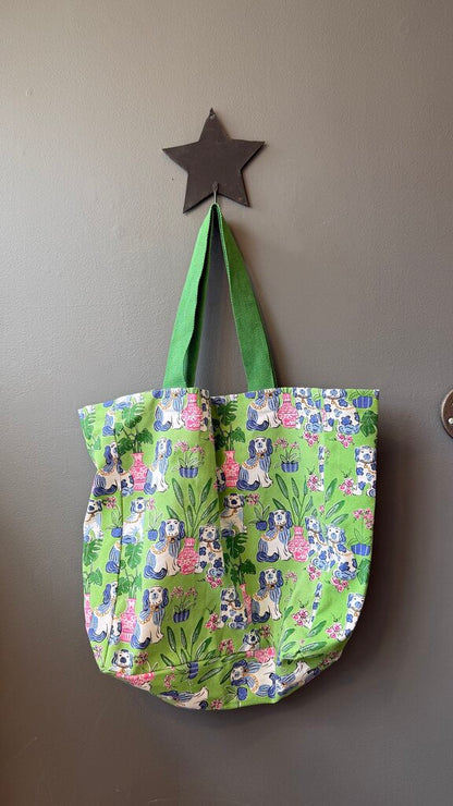 Staffordshire Dog Print Canvas Tote Bag